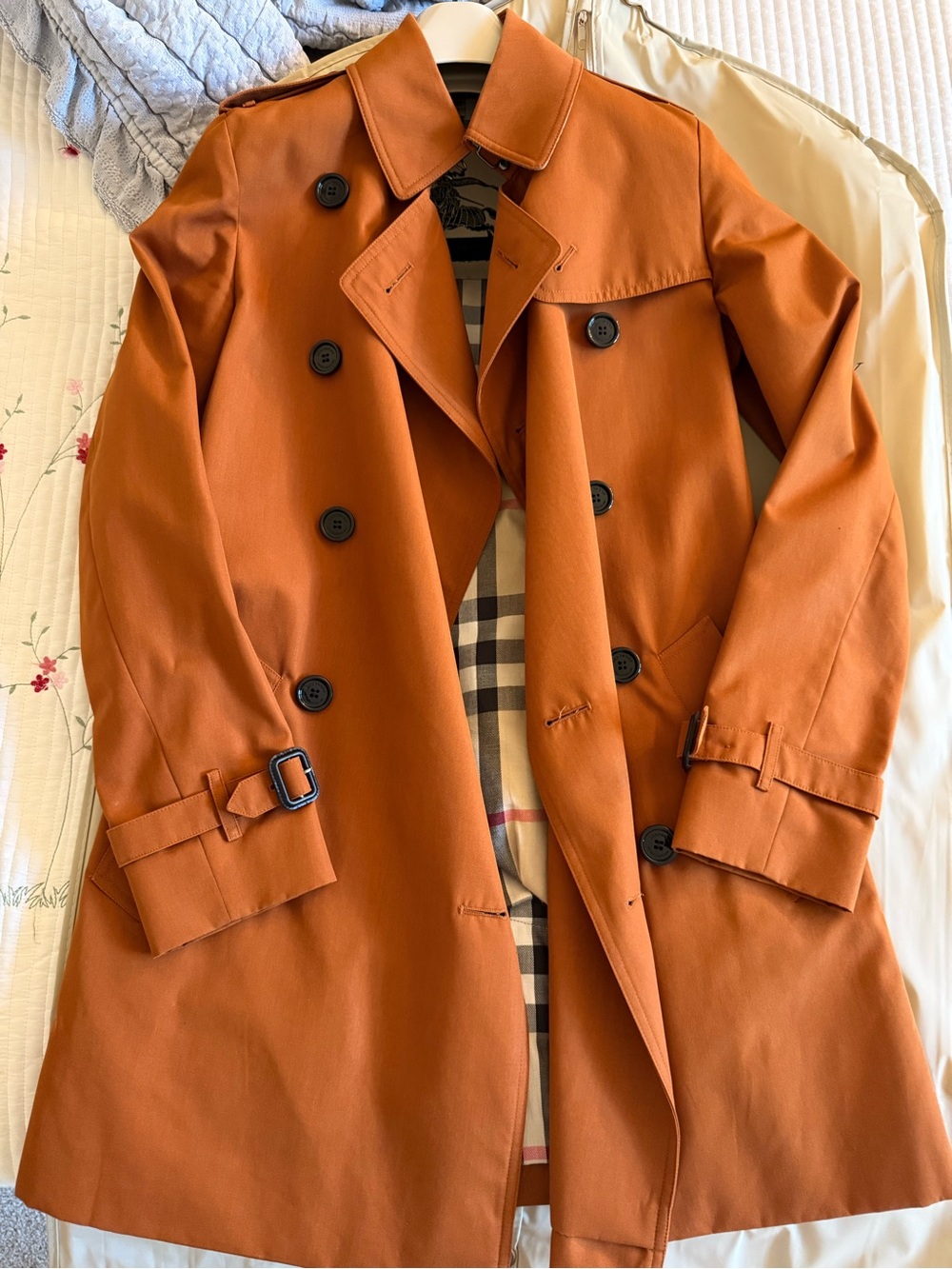 Burberry Burnt Orange Double-Breasted Trench Coat